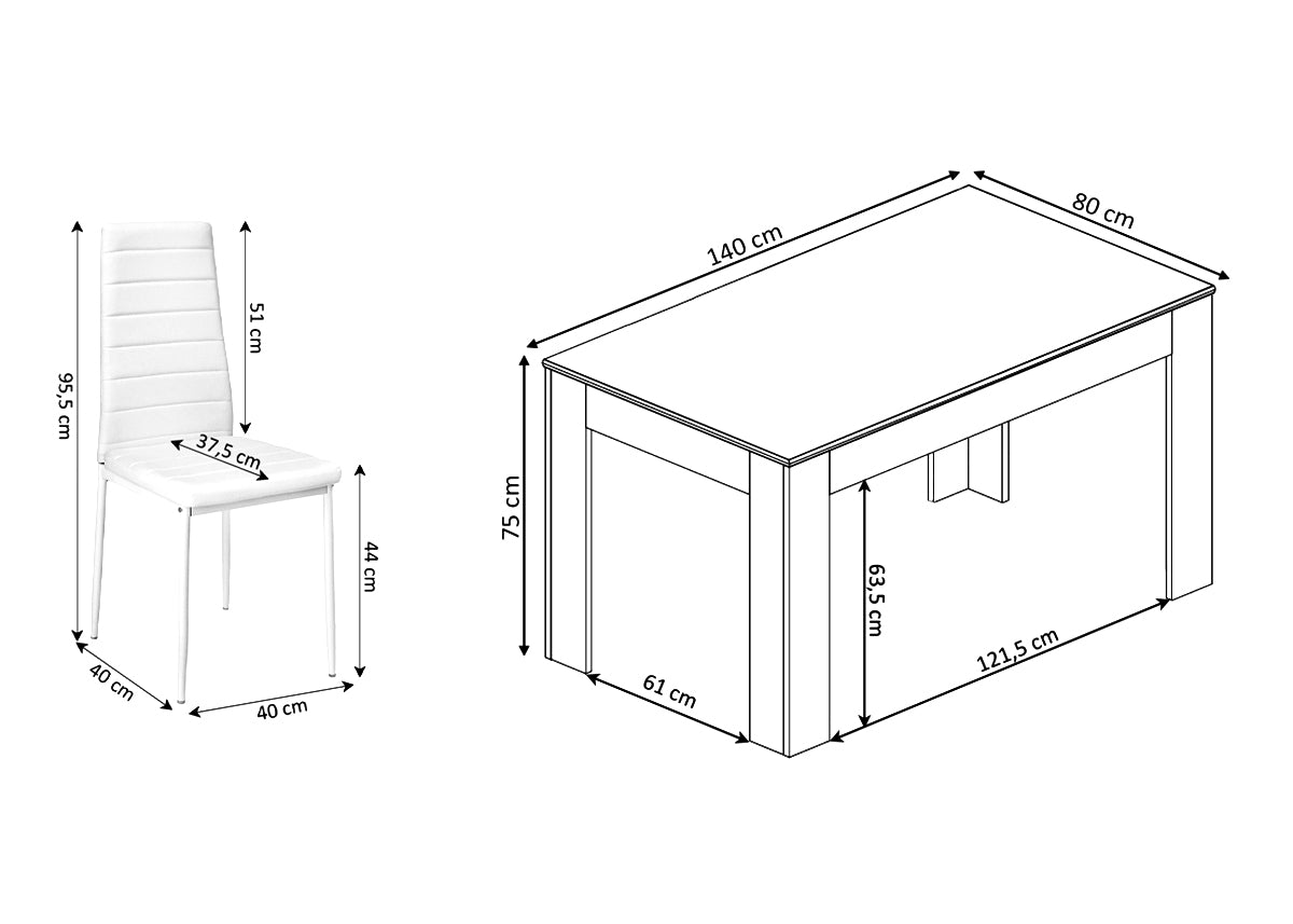 Pack Mesa Fija de Comedor o Cocina + 6 Sillas en Polipiel/metal