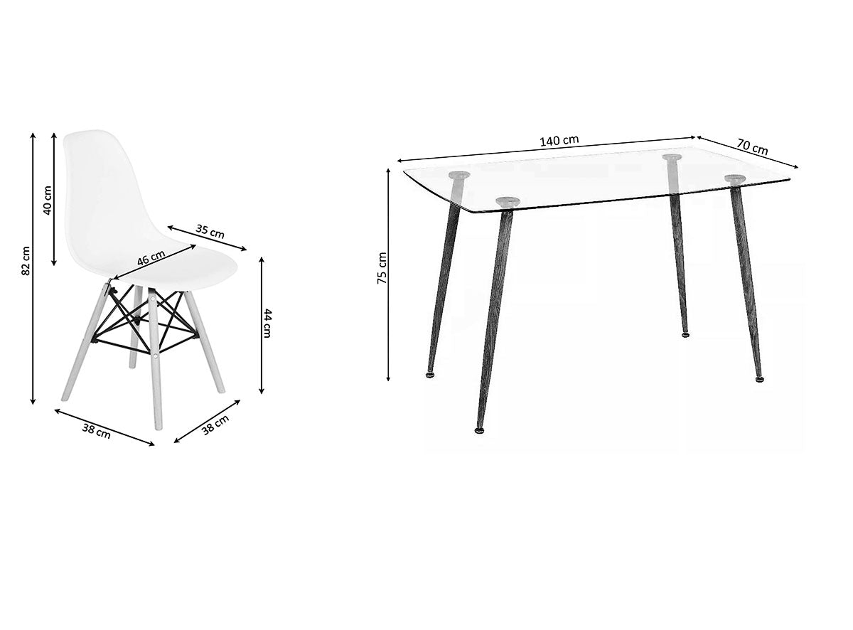 Pack Mesa de Cristal Templado + 6 Sillas Estilo Nordico