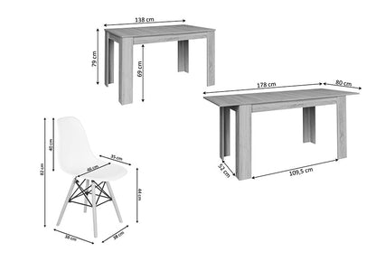 Mesa Extensible de Comedor o Cocina + 4 Sillas Estilo Nordico
