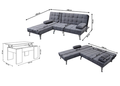 Sofa Cama Chaise Longue Reversible + Mesa de Centro Elevable