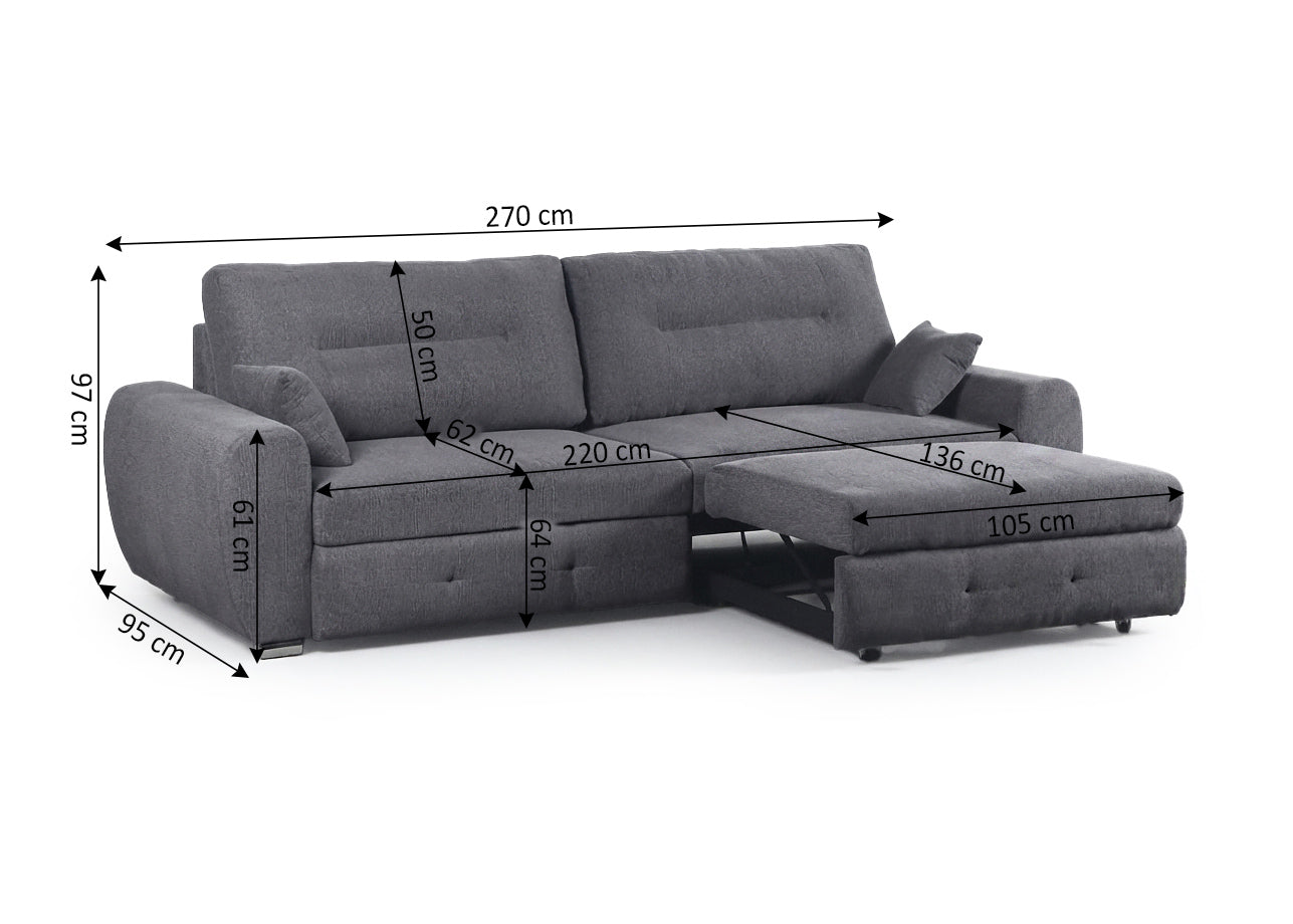 Sofa Chaise Longue con Arcon Lila Gris 270cm