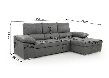 Sofa Cama Chaise Longue Naiara 252cm Gris