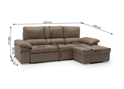 Sofa Cama Chaise Longue Naiara 252cm Marron
