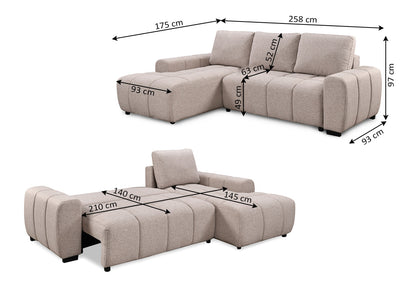 Sofa Cama Chaise Longue Nuvola Beige con Arcon 258cm