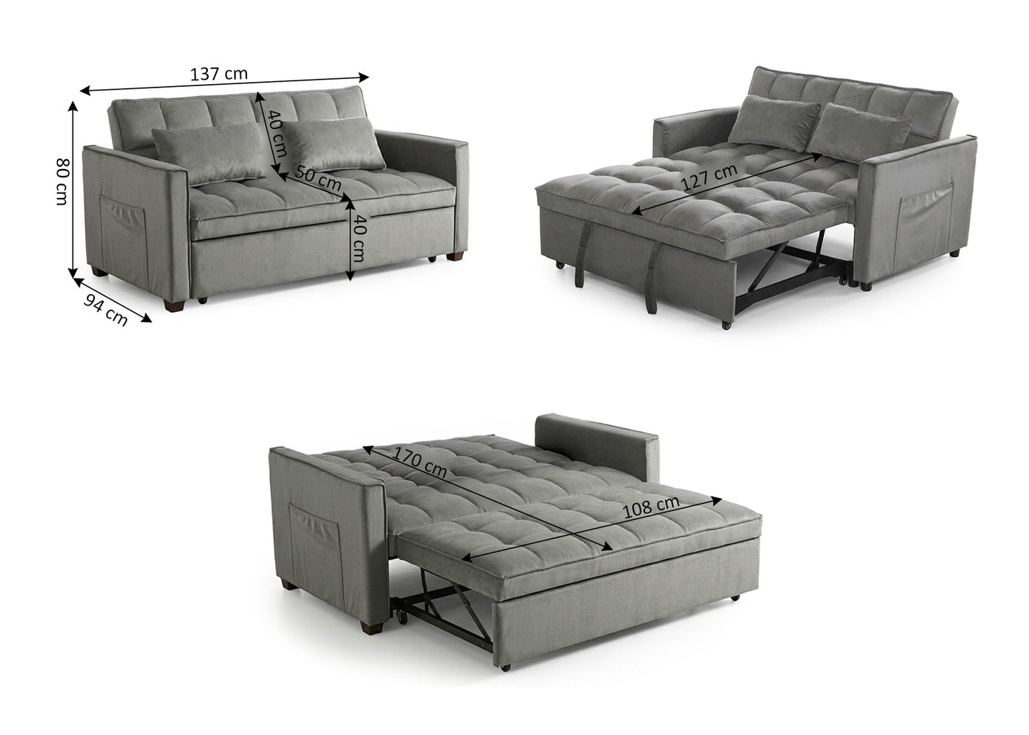 Sofa Cama de Matrimonio Osaka Gris 137cm
