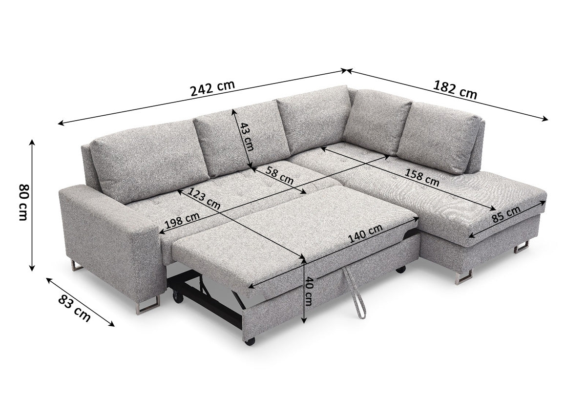 Sofa Cama Rinconera Febe 242cm. Chaise Longue, con Arcon