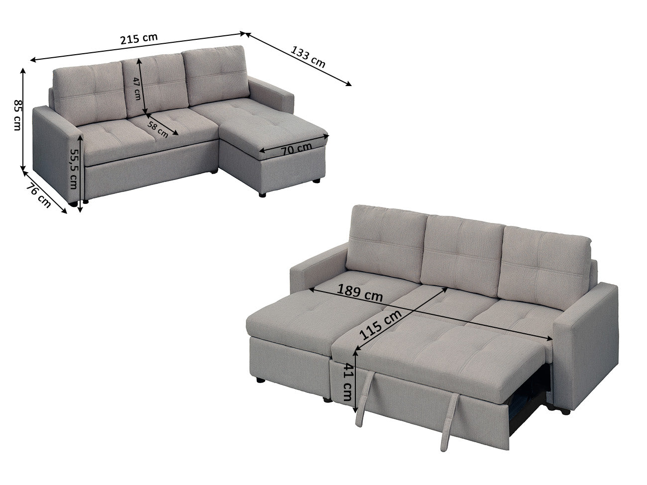 Sofa Cama Chaise Longue Reversible Boga 215cm
