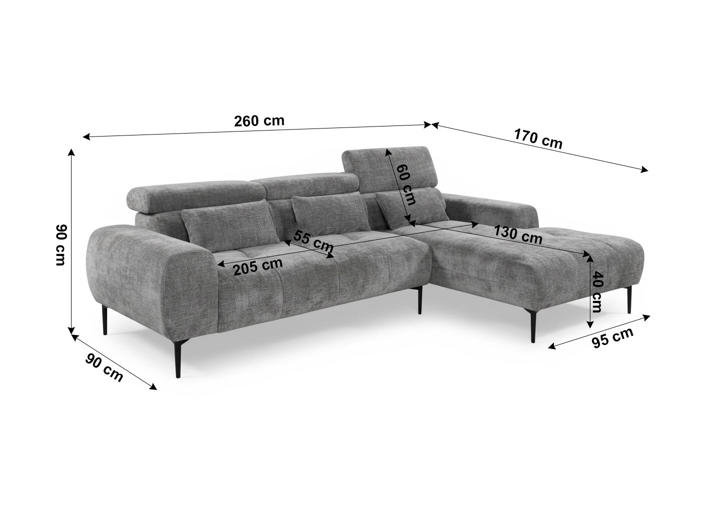 Sofa Chaise Longue Daisy 260cm