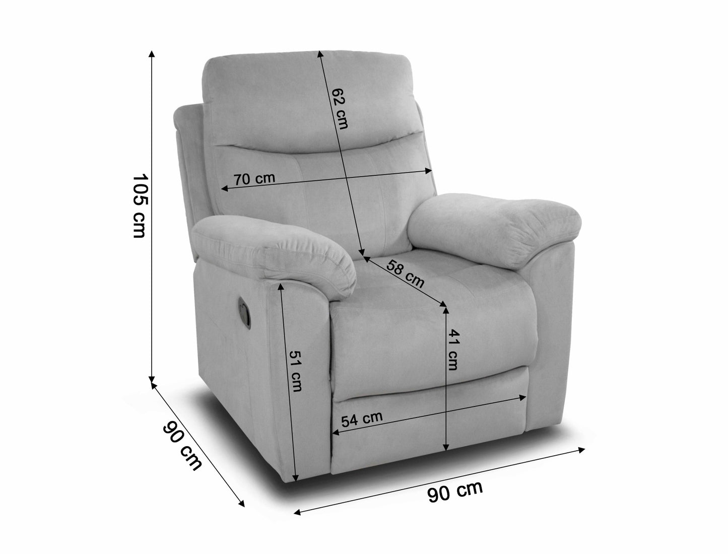 Sillon Reclinable Manual Texas 1 Plaza Gris