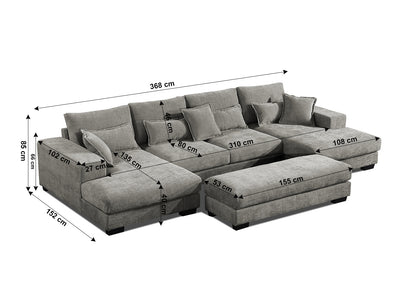 Mega Sofa Cama Chaise Longue Rinconera Kim 368cm