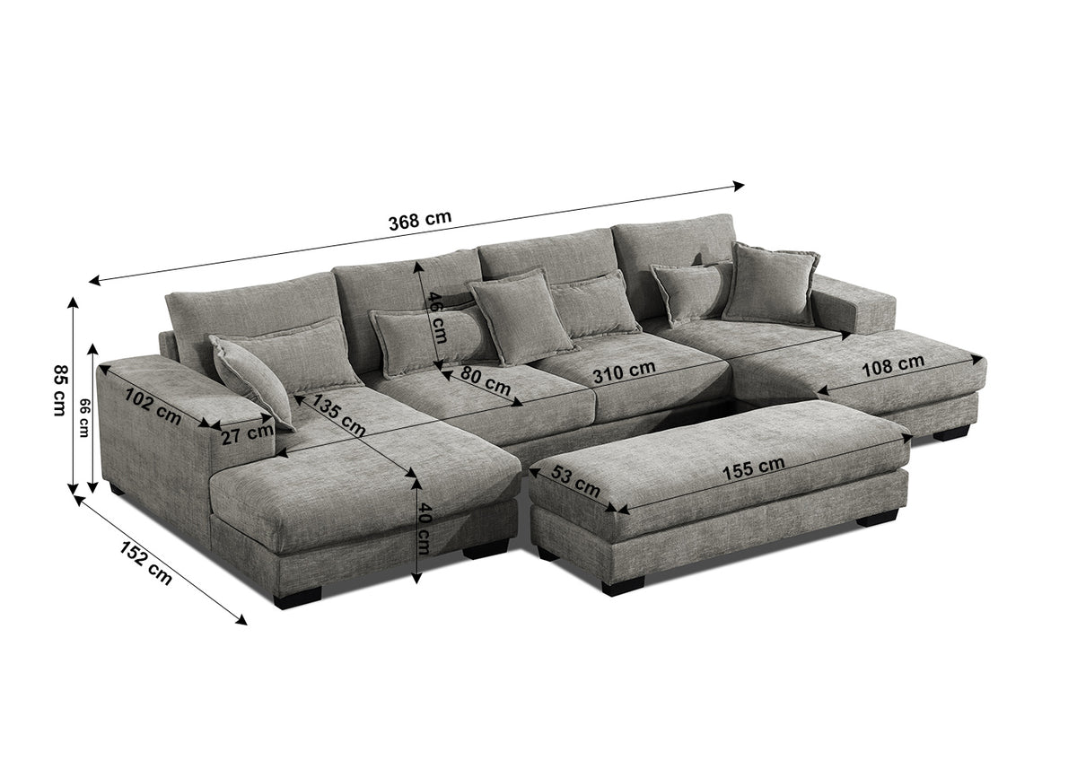 Mega Sofa Cama Chaise Longue Rinconera Kim 365cm