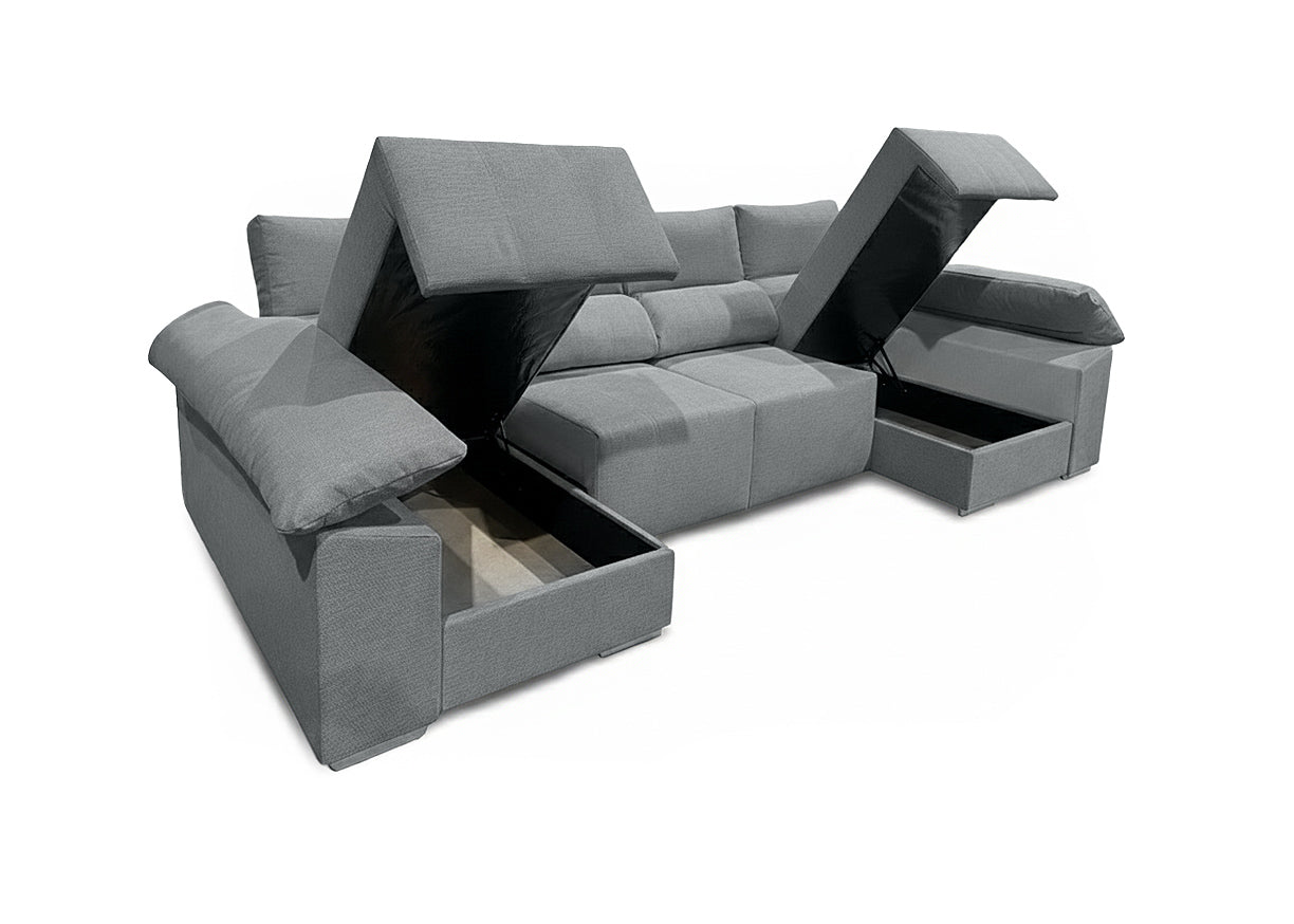Mega Sofa Cama Barcelona Chaise Longue con Arcon, 335cm