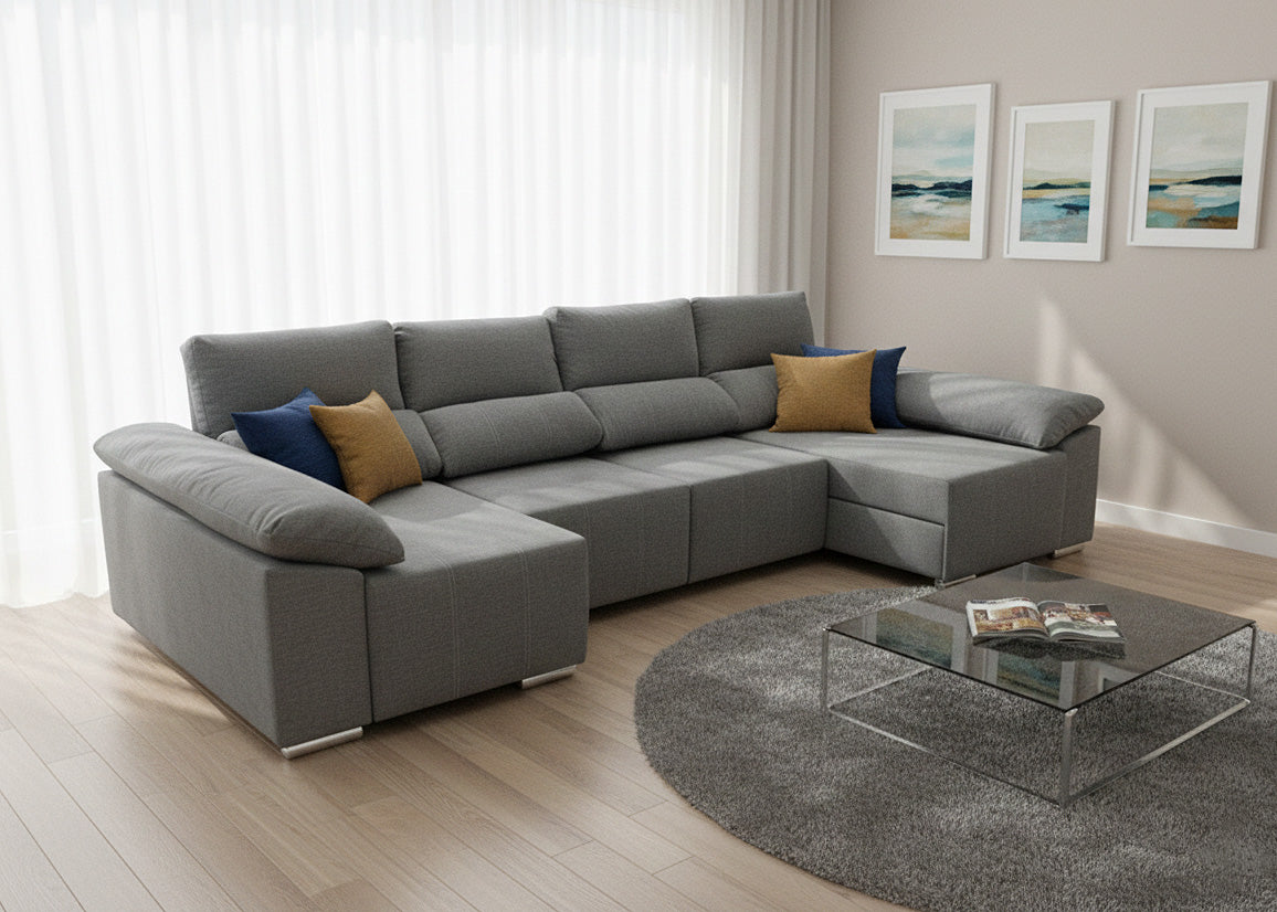 Mega Sofa Cama Barcelona Chaise Longue con Arcon, 335cm