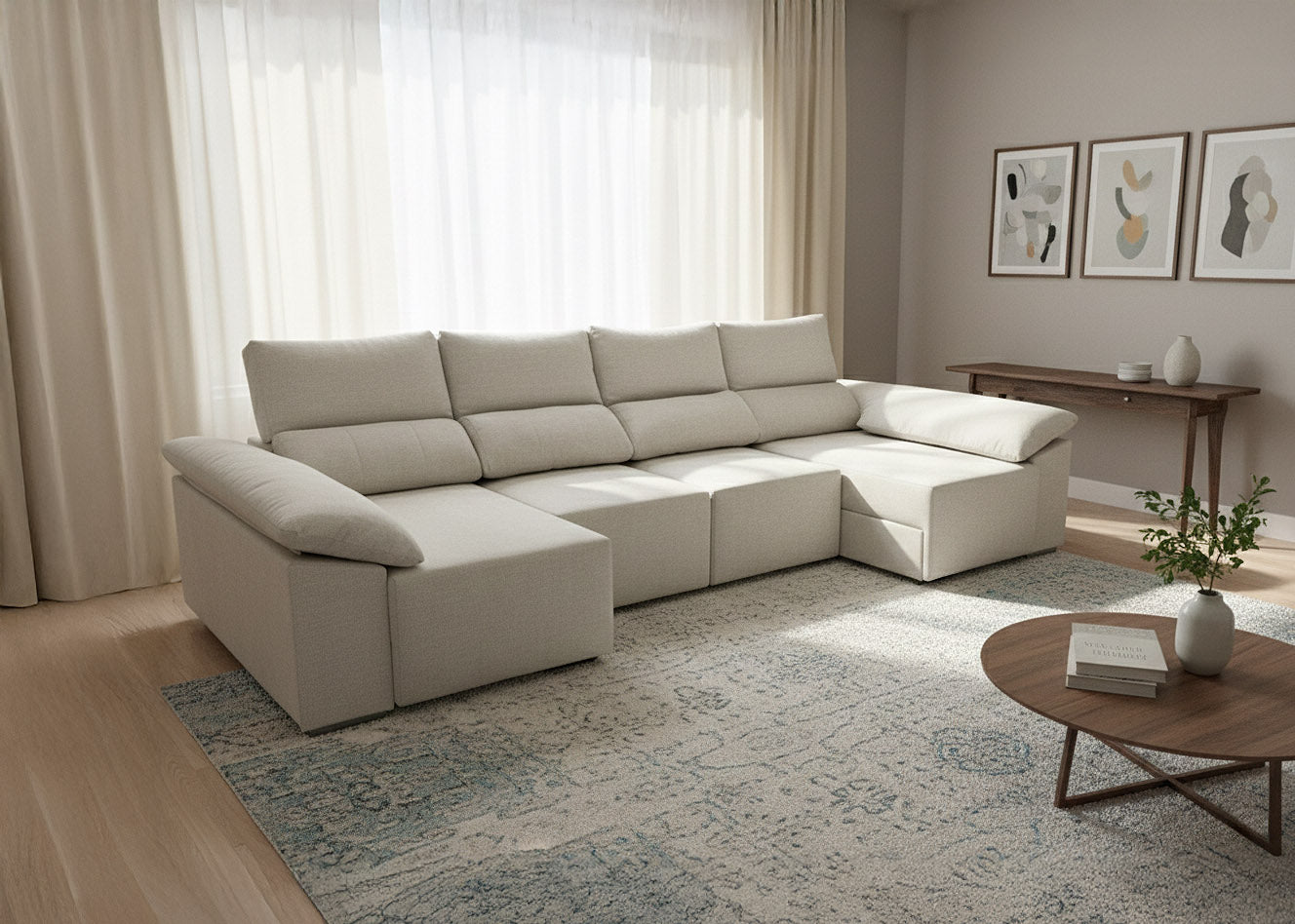 Mega Sofa Cama Chaise Longue Barcelona con Arcon, 335cm