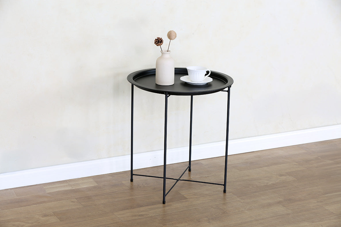 Mesa Auxiliar Redonda Nancy Industrial Color Negro