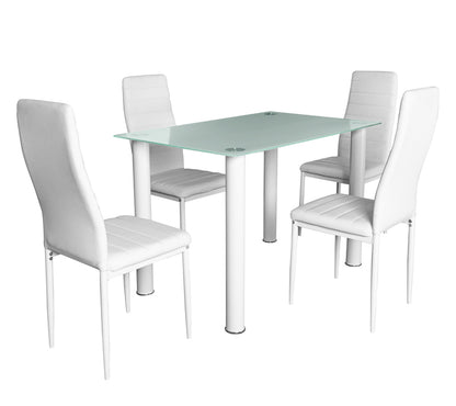 Mesa de Cristal Templado + 4 Sillas Polipiel. Comedor o Cocina