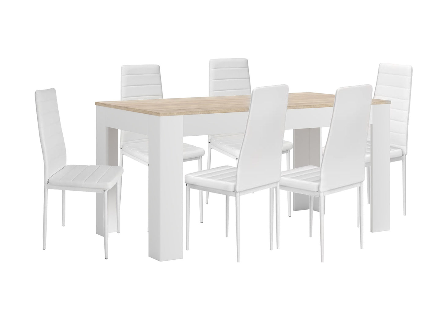 Pack Mesa Extensible de Comedor o Cocina + 6 Sillas en Polipiel/metal