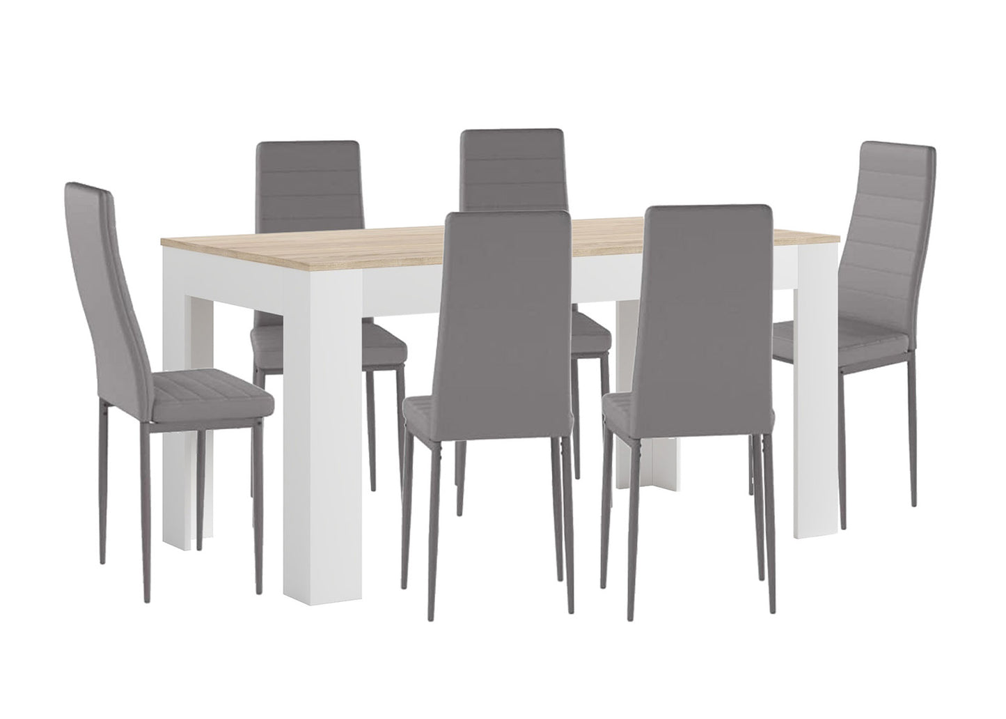 Pack Mesa Extensible de Comedor o Cocina + 6 Sillas en Polipiel/metal