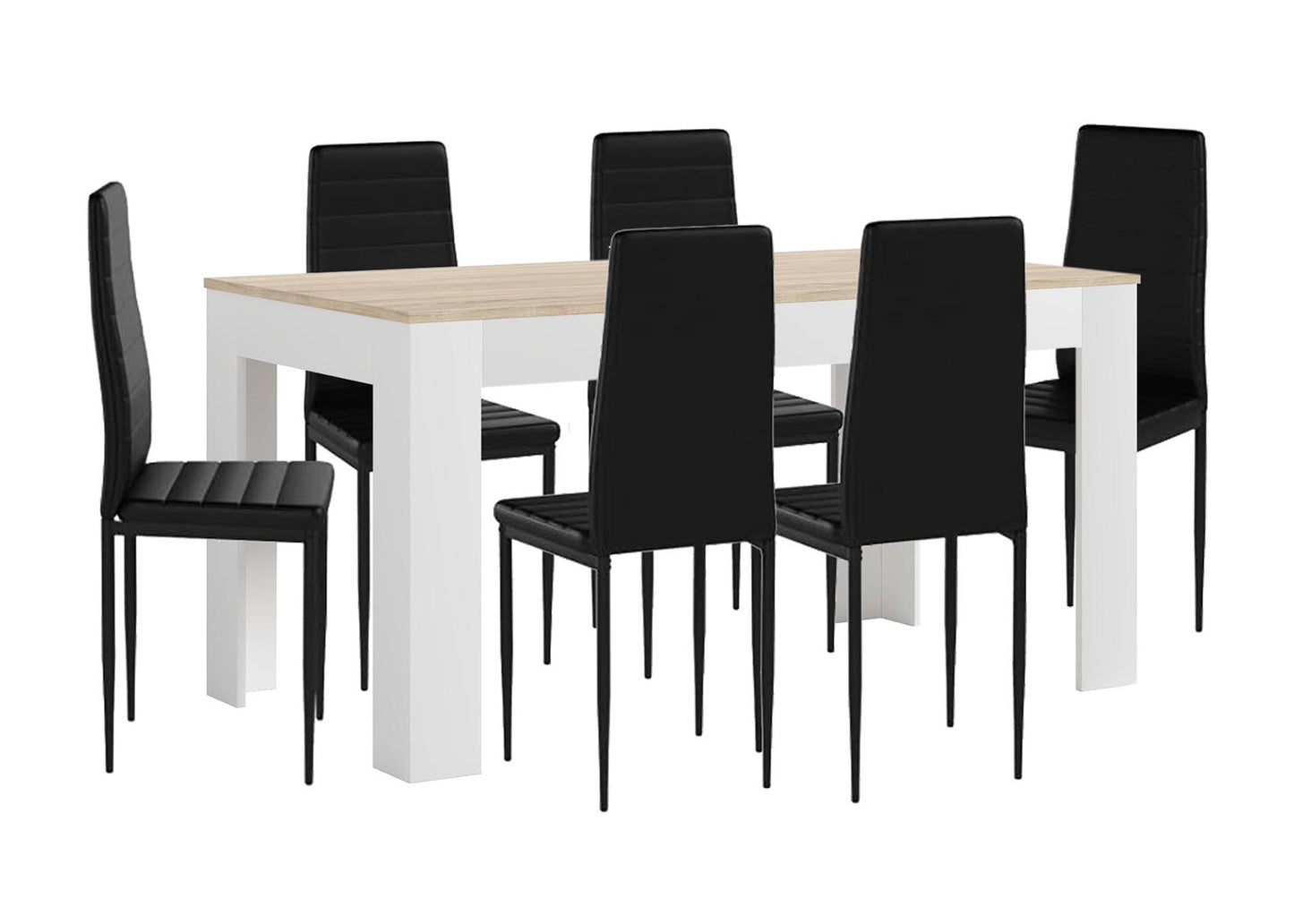 Pack Mesa Extensible de Comedor o Cocina + 6 Sillas en Polipiel/metal