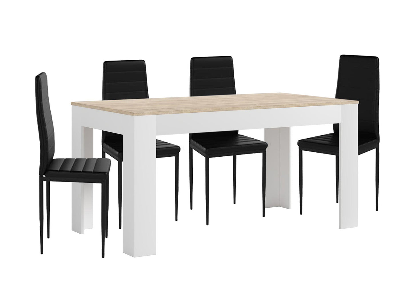 Pack Mesa Extensible de Comedor o Cocina + 4 Sillas en Polipiel/metal