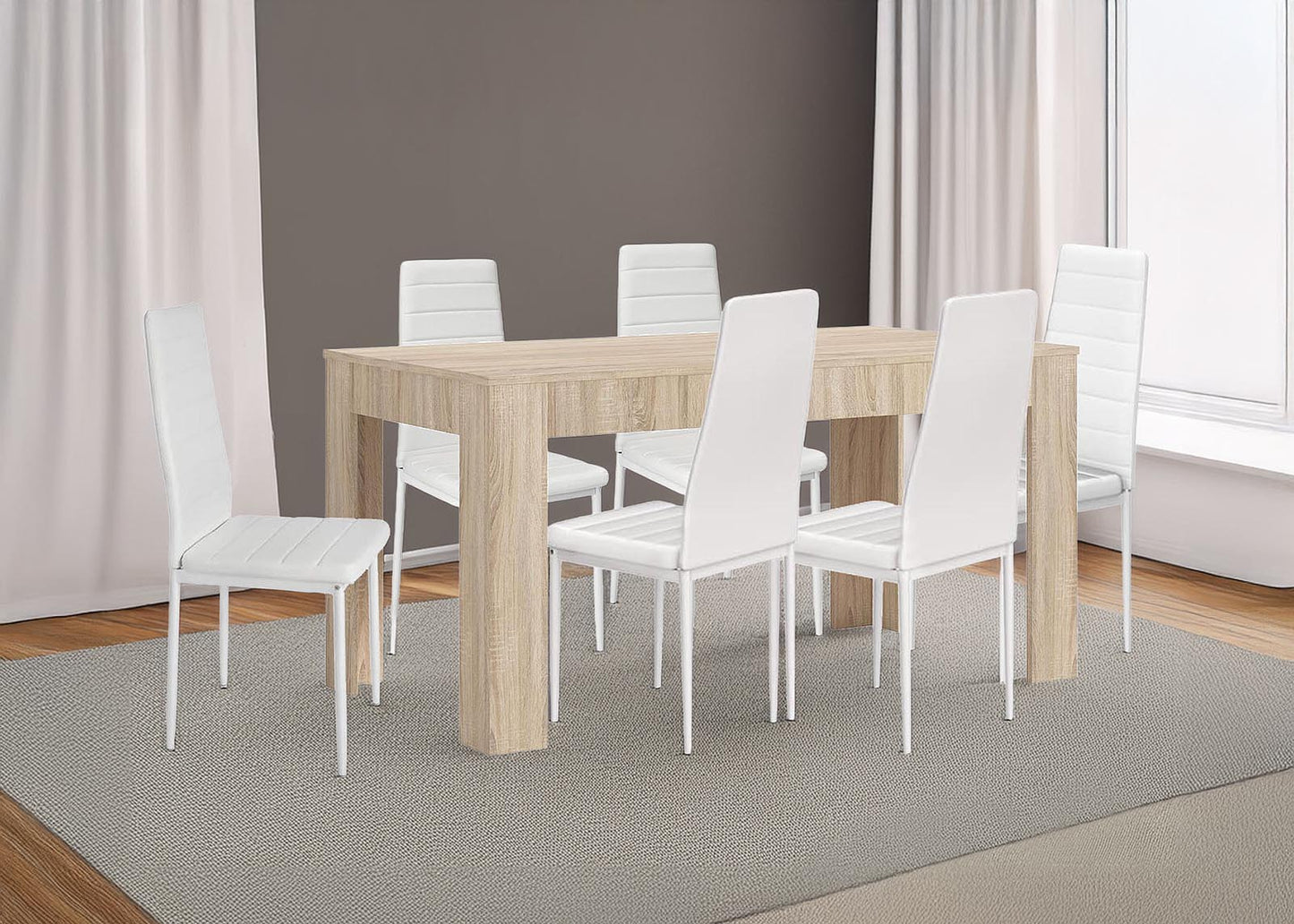Pack Mesa Extensible de Comedor o Cocina + 6 Sillas en Polipiel/metal