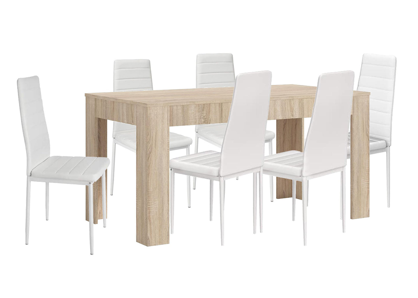 Pack Mesa Extensible de Comedor o Cocina + 6 Sillas en Polipiel/metal