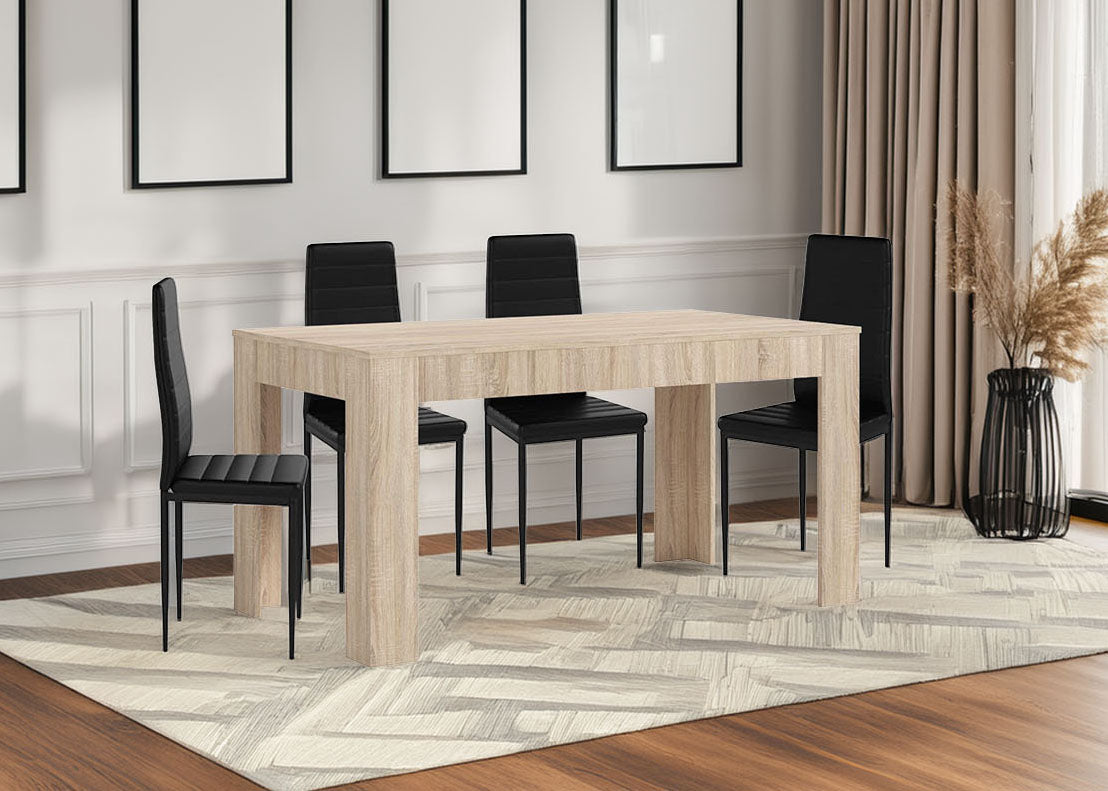 Pack Mesa Extensible de Comedor o Cocina + 4 Sillas en Polipiel/metal