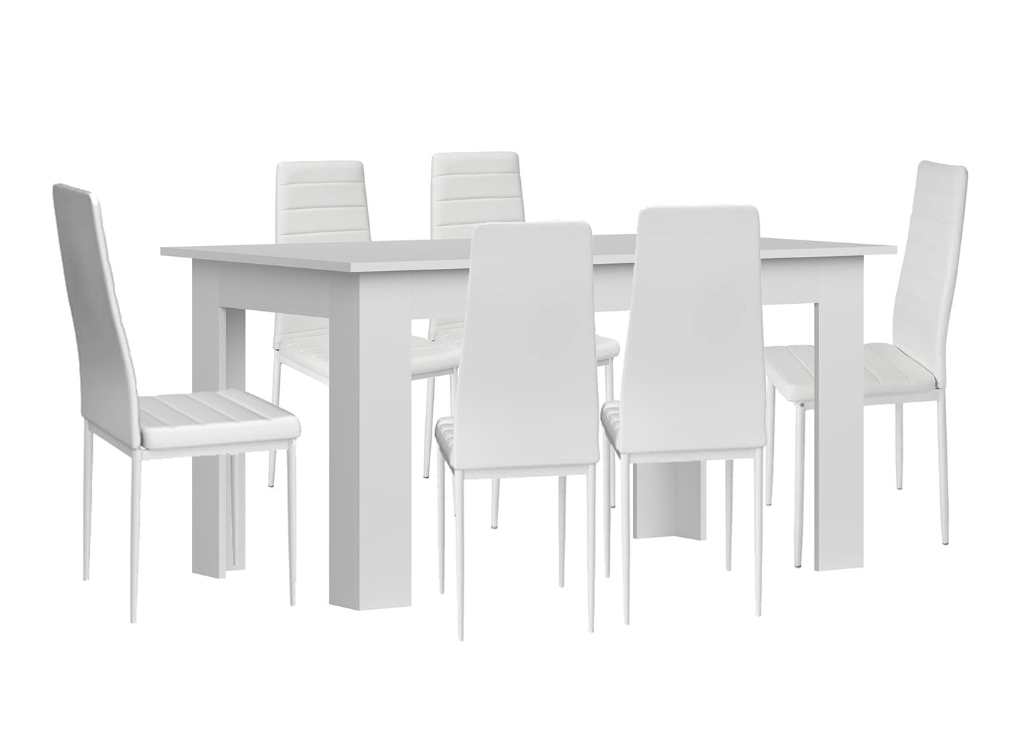 Pack Mesa Fija de Comedor o Cocina + 6 Sillas en Polipiel/metal