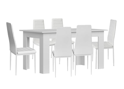 Pack Mesa Fija de Comedor o Cocina + 6 Sillas en Polipiel/metal