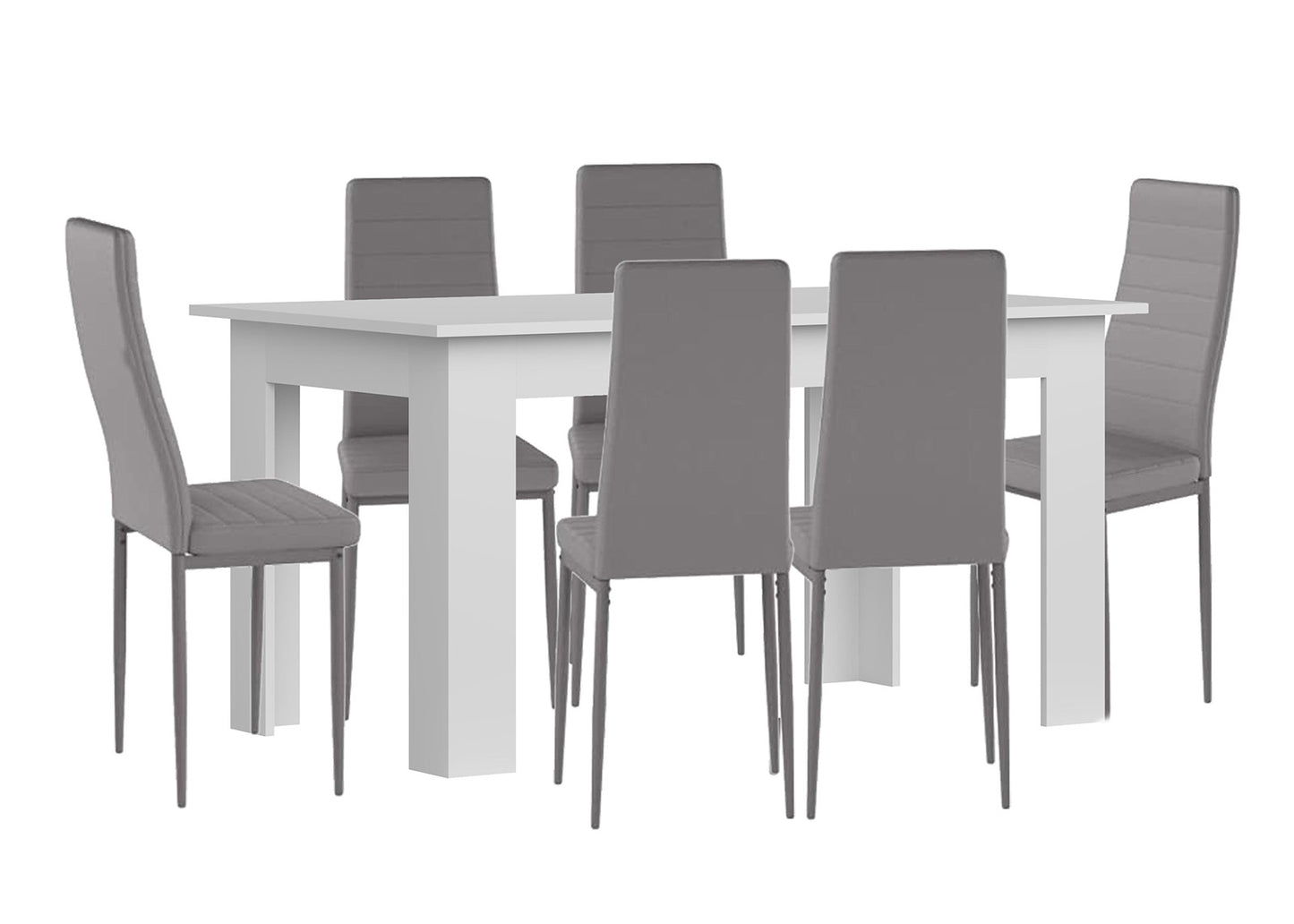 Pack Mesa Fija de Comedor o Cocina + 6 Sillas en Polipiel/metal