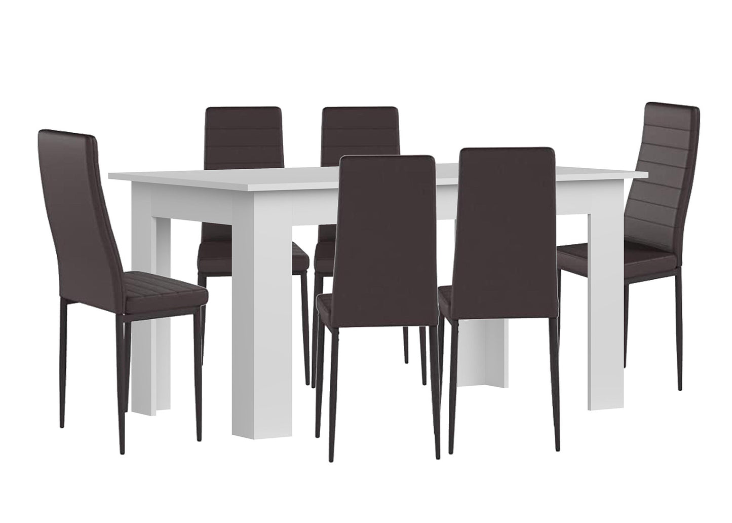 Pack Mesa Fija de Comedor o Cocina + 6 Sillas en Polipiel/metal