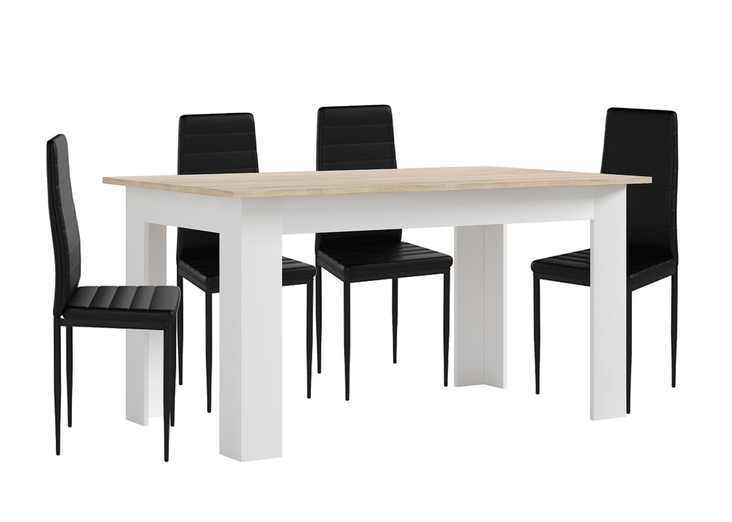 Pack Mesa Fija de Comedor o Cocina + 4 Sillas en Polipiel/metal