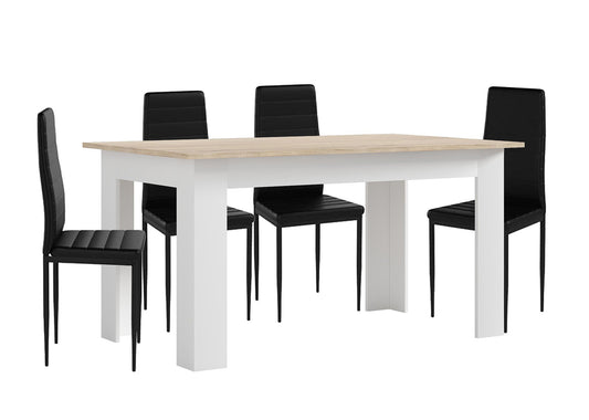 Pack Mesa Fija de Comedor o Cocina + 4 Sillas en Polipiel/metal