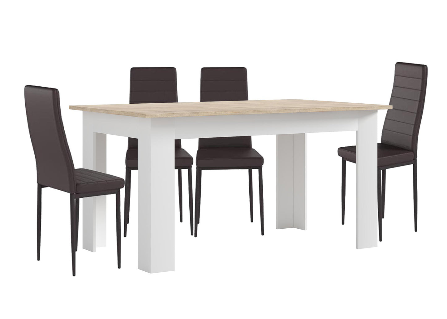 Pack Mesa Fija de Comedor o Cocina + 4 Sillas en Polipiel/metal