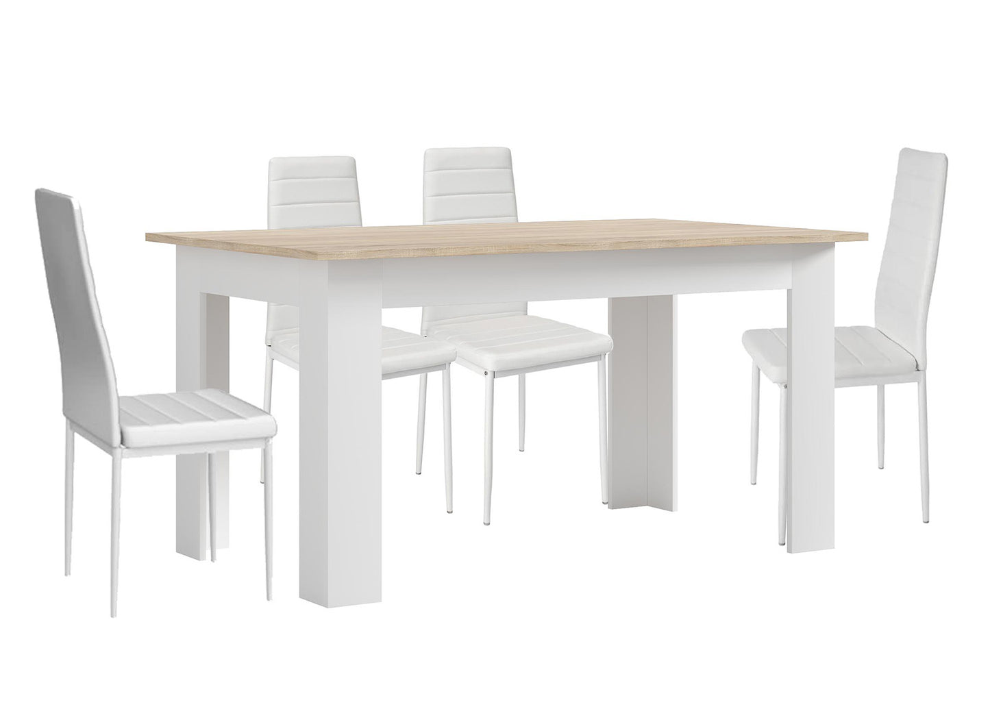 Pack Mesa Fija de Comedor o Cocina + 4 Sillas en Polipiel/metal