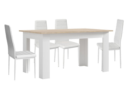 Pack Mesa Fija de Comedor o Cocina + 4 Sillas en Polipiel/metal