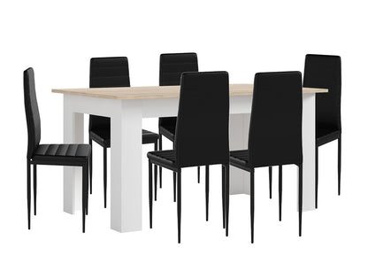 Pack Mesa Fija de Comedor o Cocina + 6 Sillas en Polipiel/metal