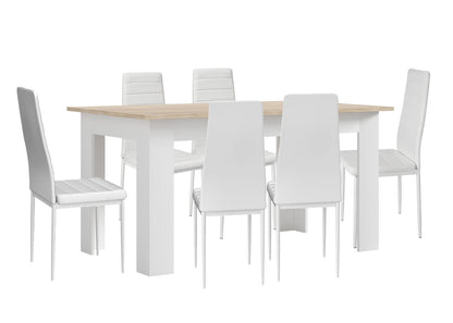 Pack Mesa Fija de Comedor o Cocina + 6 Sillas en Polipiel/metal