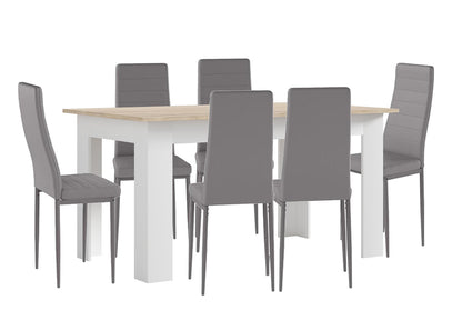 Pack Mesa Fija de Comedor o Cocina + 6 Sillas en Polipiel/metal