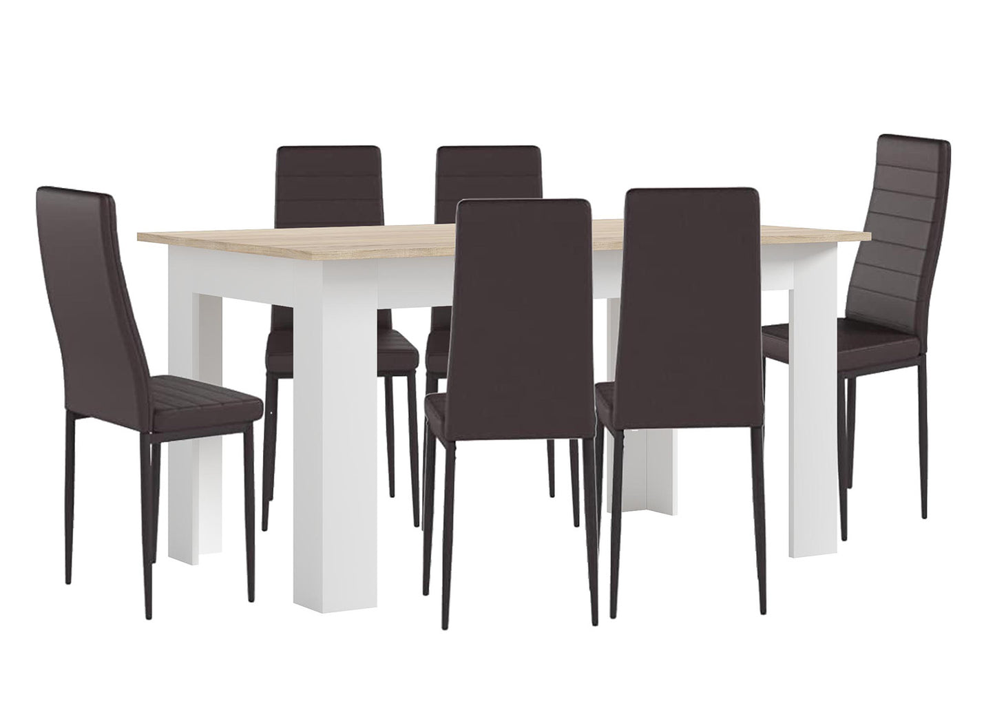 Pack Mesa Fija de Comedor o Cocina + 6 Sillas en Polipiel/metal