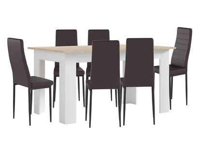 Pack Mesa Fija de Comedor o Cocina + 6 Sillas en Polipiel/metal