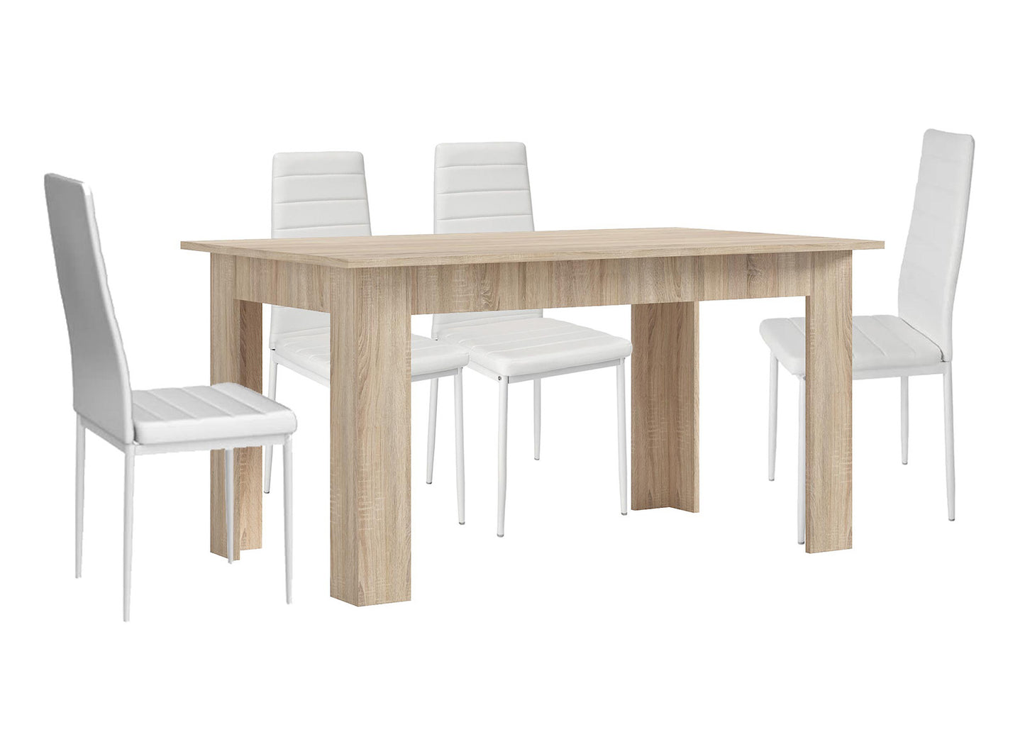 Pack Mesa Fija de Comedor o Cocina + 4 Sillas en Polipiel/metal