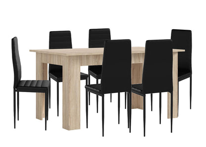 Pack Mesa Fija de Comedor o Cocina + 6 Sillas en Polipiel/metal