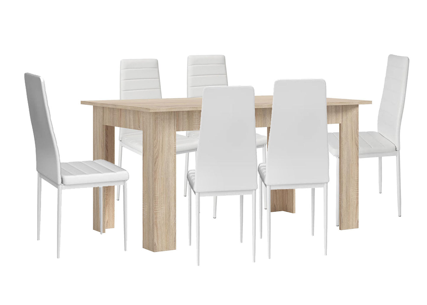 Pack Mesa Fija de Comedor o Cocina + 6 Sillas en Polipiel/metal