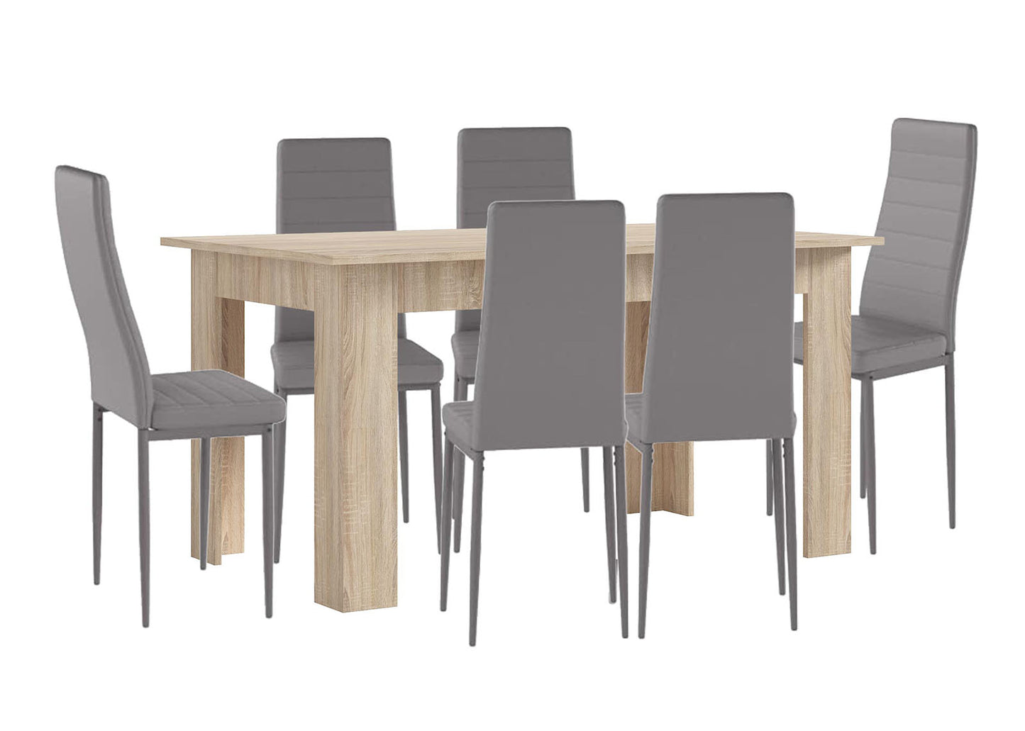 Pack Mesa Fija de Comedor o Cocina + 6 Sillas en Polipiel/metal