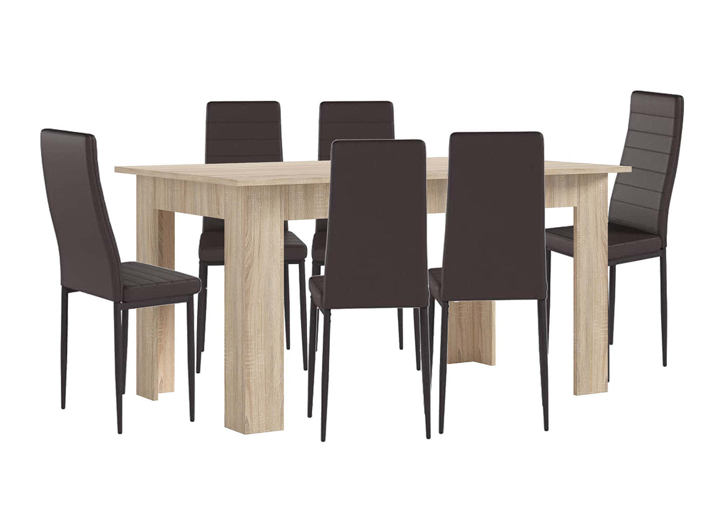Pack Mesa Fija de Comedor o Cocina + 6 Sillas en Polipiel/metal