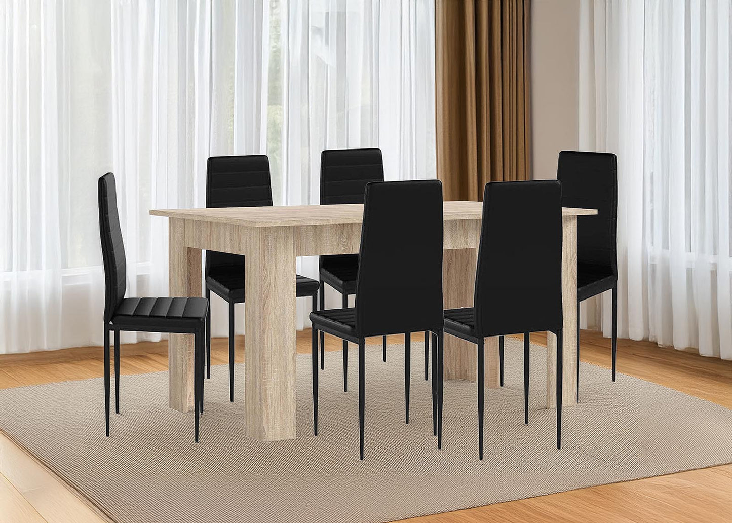Pack Mesa Fija de Comedor o Cocina + 6 Sillas en Polipiel/metal