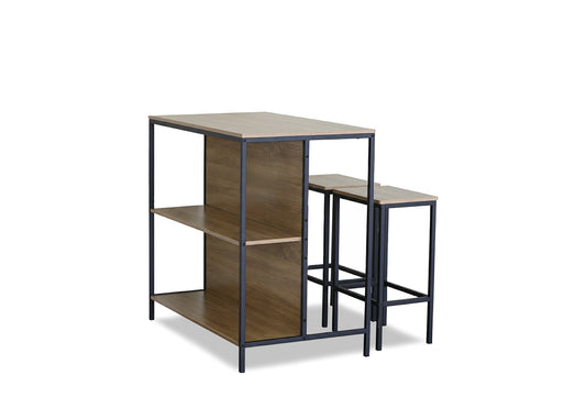 Mesa Bar Cocina Nancy Estilo Industrial con Estanteria + 2 Taburetes