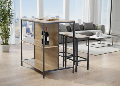 Mesa Bar Cocina Nancy Estilo Industrial con Estanteria + 2 Taburetes