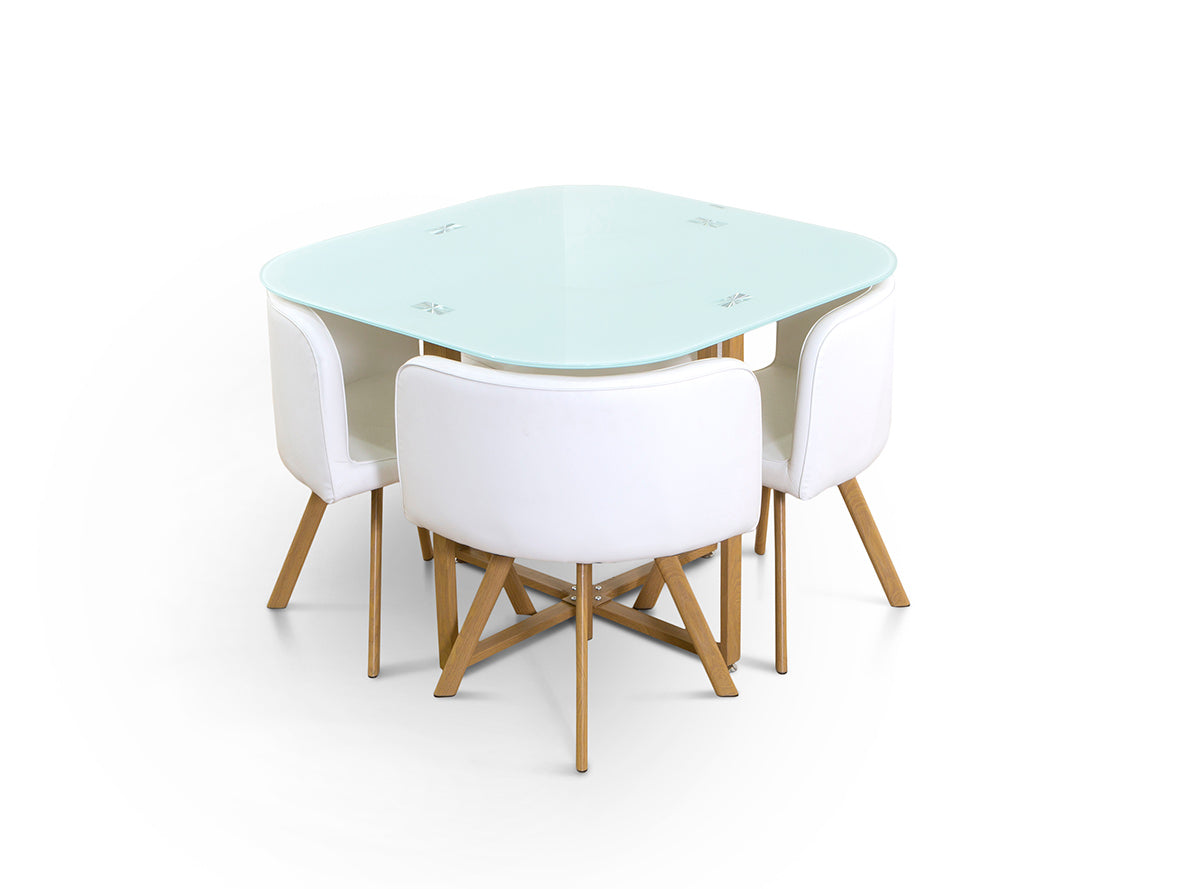 Mesa de Cristal Templado Teka + 4 Sillas. Comedor o Cocina